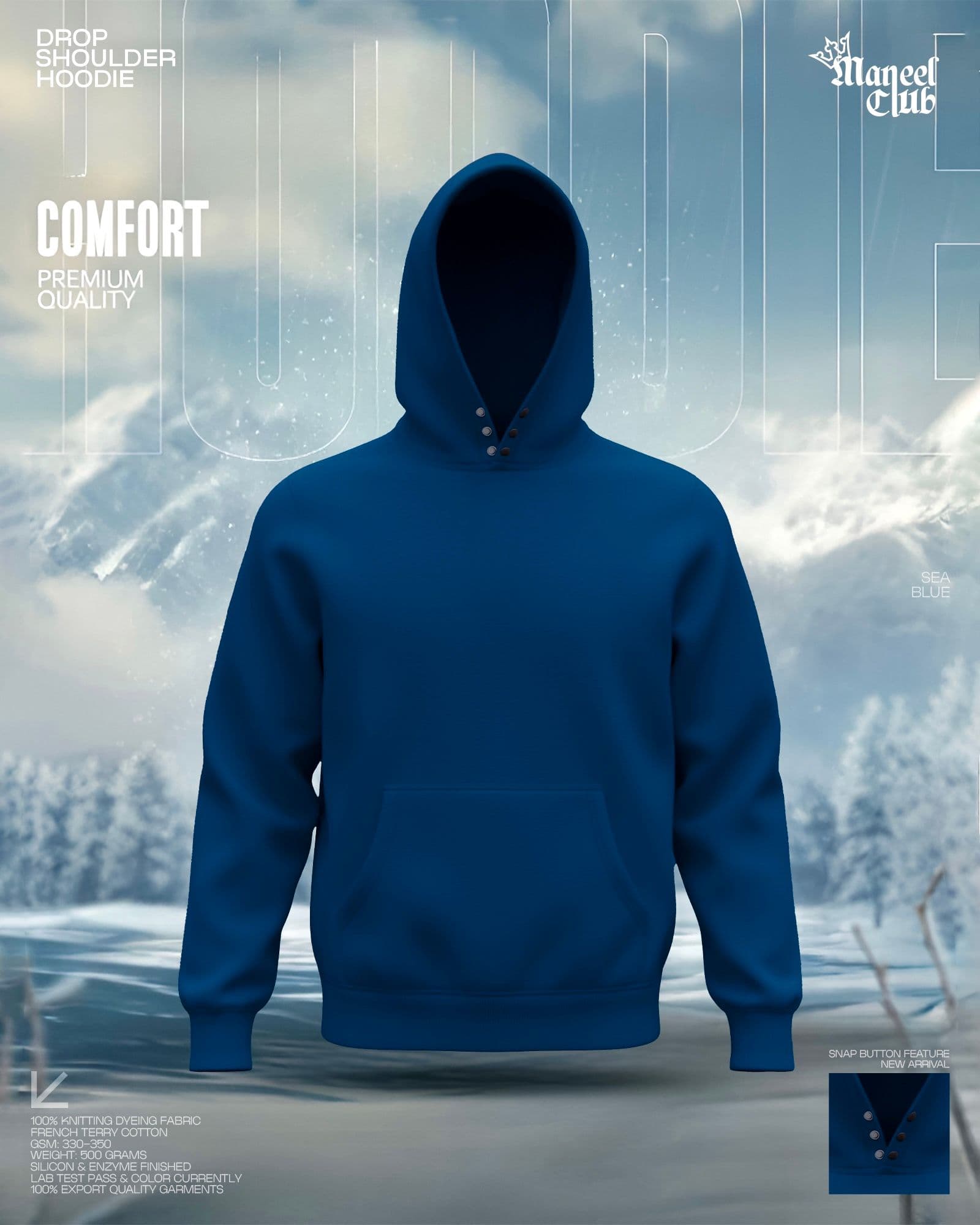 Snap Button Drop Shoulder Hoodie - Thumbnail 9