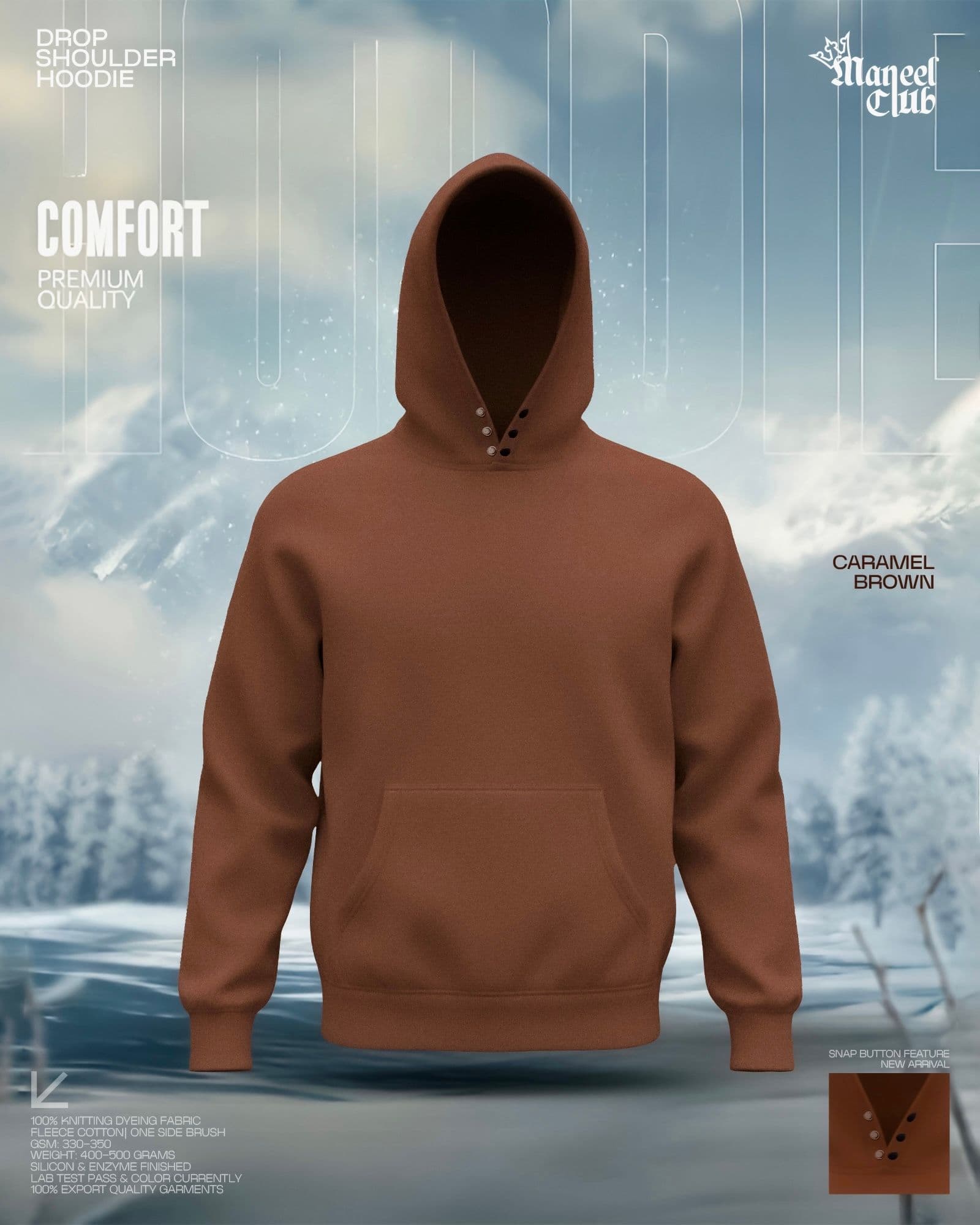 Snap Button Drop Shoulder Hoodie - Thumbnail 7