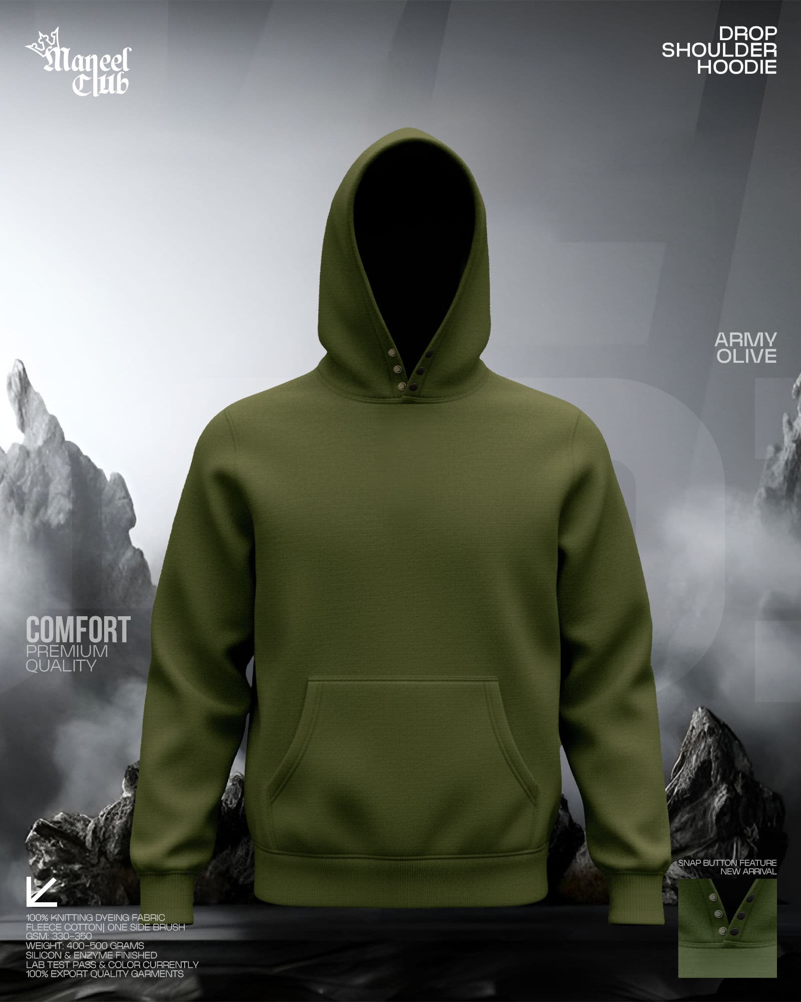 Snap Button Drop Shoulder Hoodie - Thumbnail 11