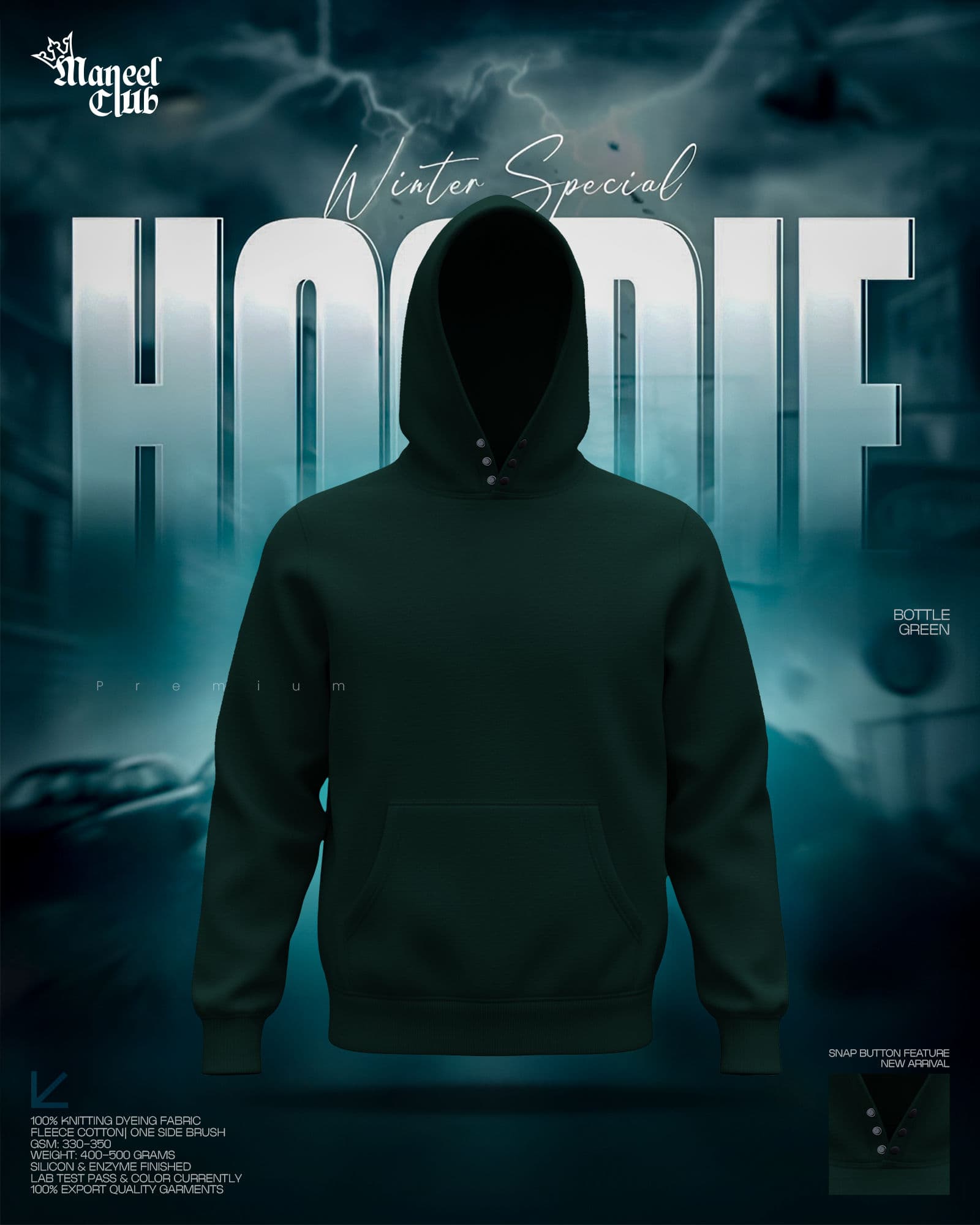 Snap Button Drop Shoulder Hoodie - Thumbnail 15