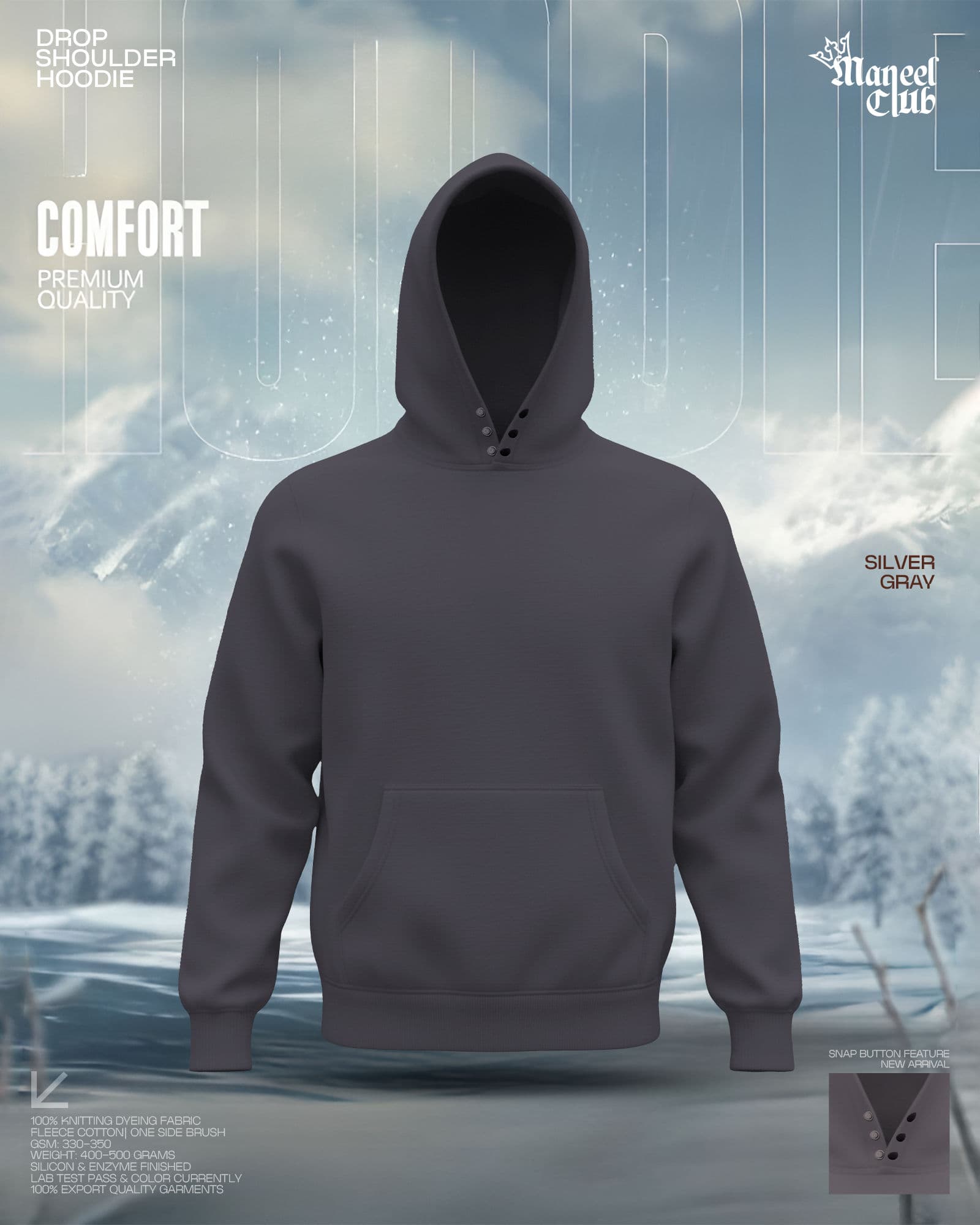 Snap Button Drop Shoulder Hoodie - Thumbnail 8