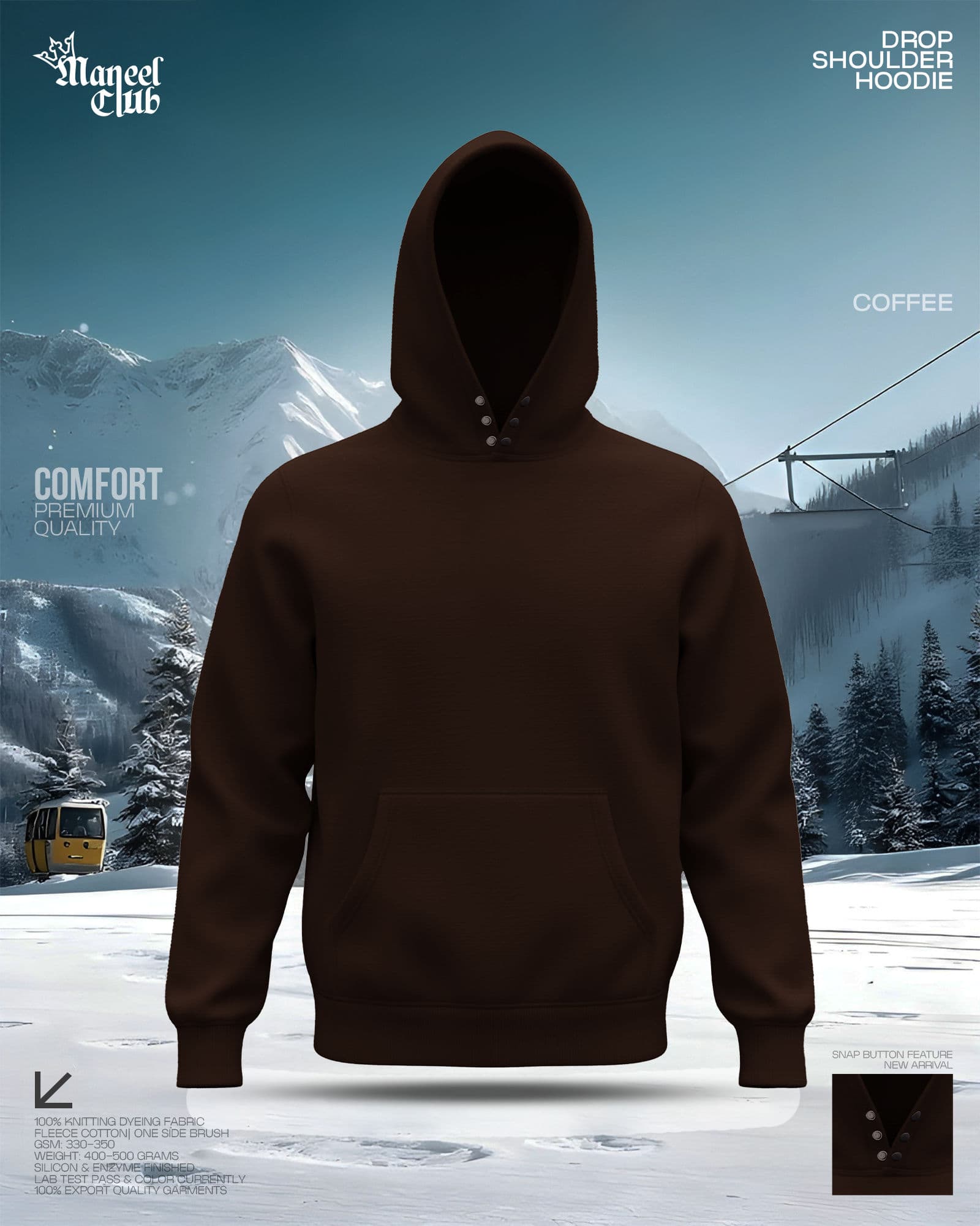 Snap Button Drop Shoulder Hoodie - Thumbnail 16