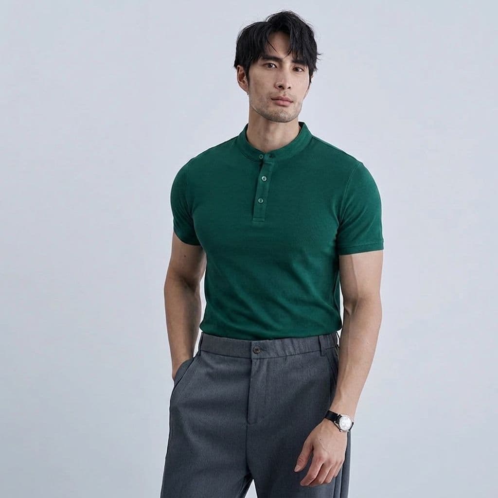 Henley T Shirt (Chinese collar) - Thumbnail 2